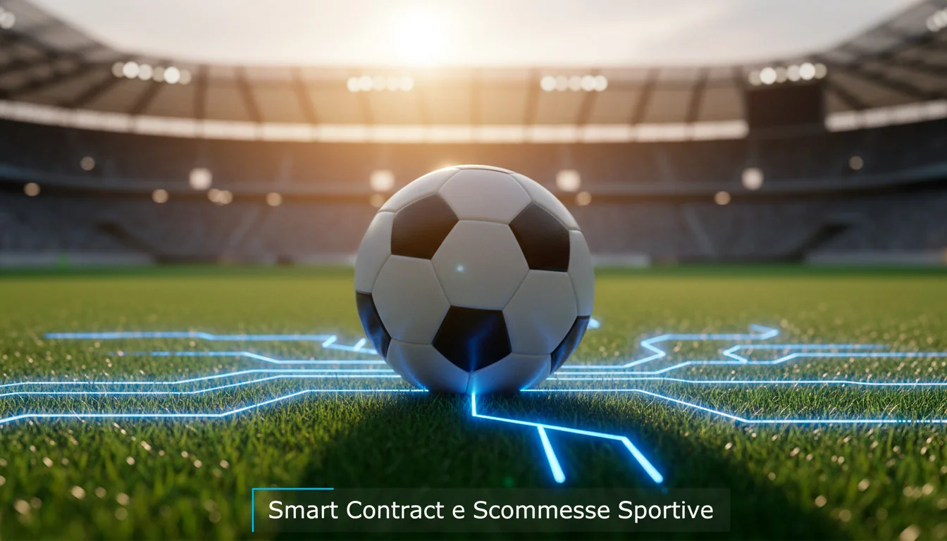 Smart contract su Ethereum applicati alle scommesse sportive con codice e pallone da calcio